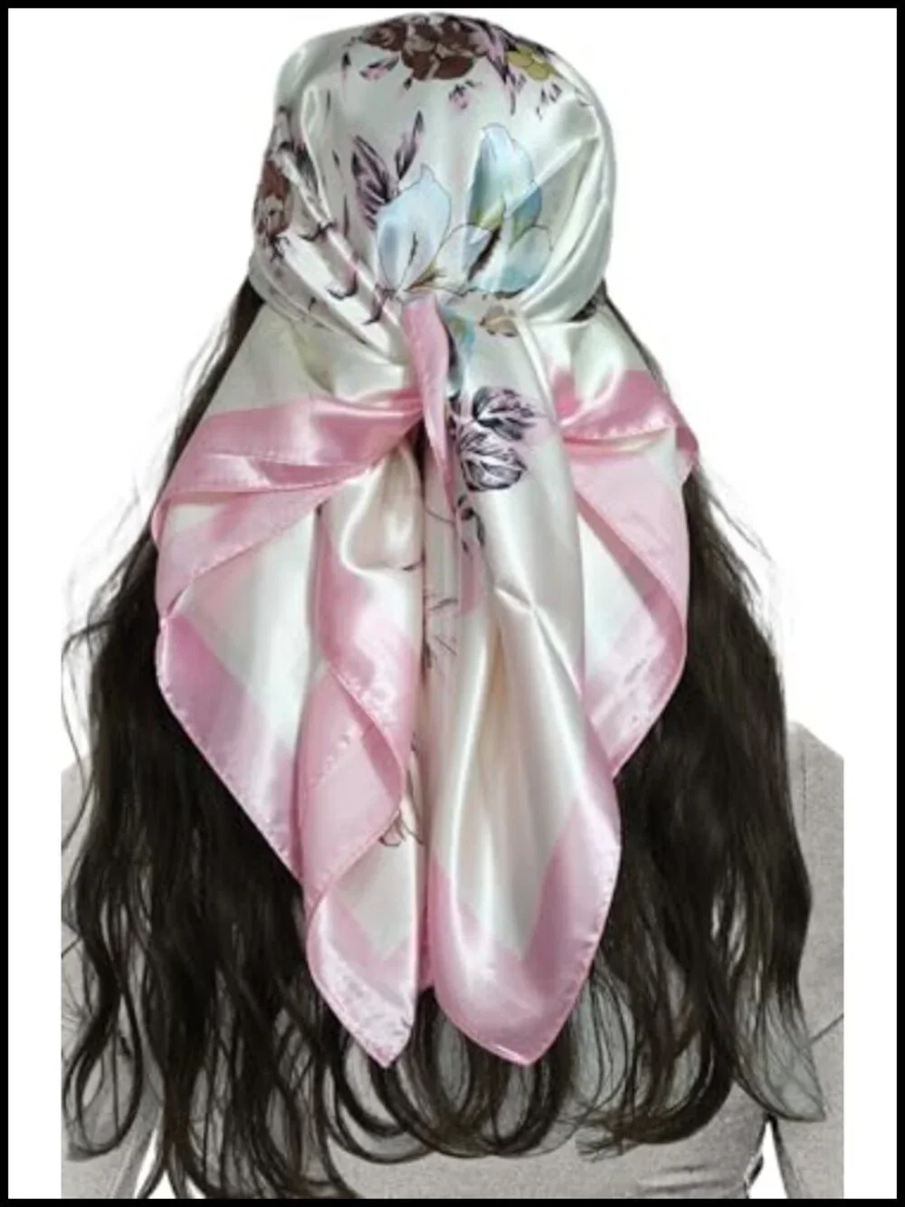 Polyester Satin Hair Scarf Square Bandana 35 Inch Women Multi-Use Head Wrap